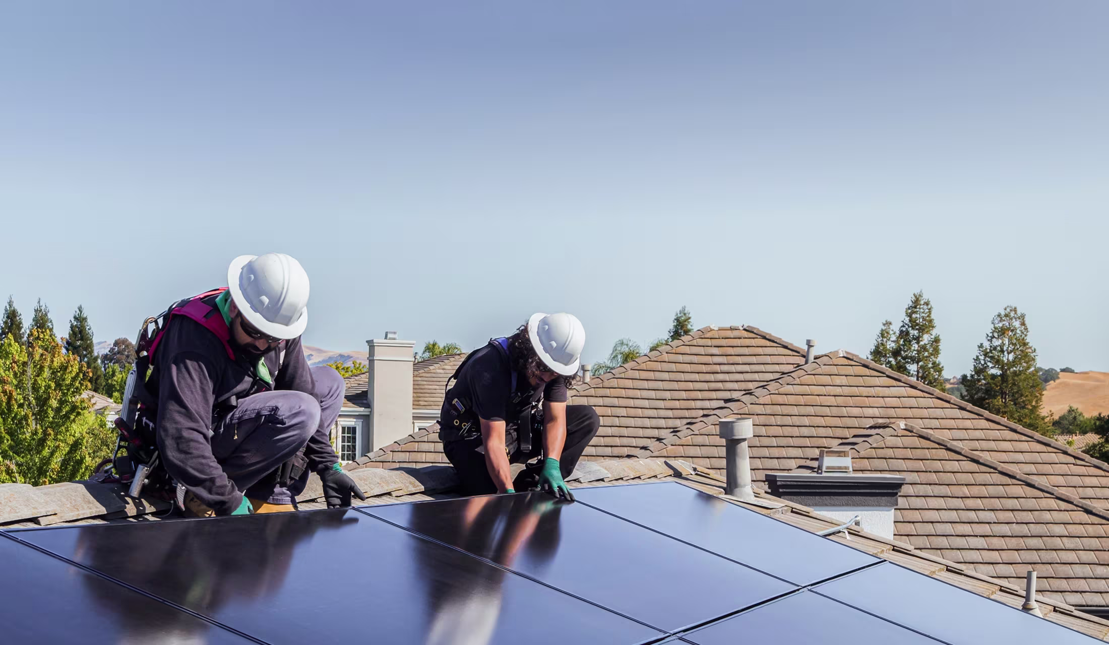 Rooftop solar panel array on a home