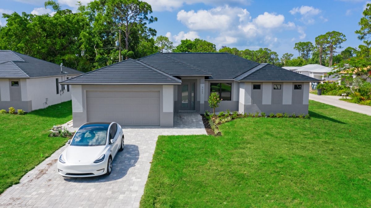 Aerial of a Tesla Solar Roof at El Dorado Acres, Bonita Springs